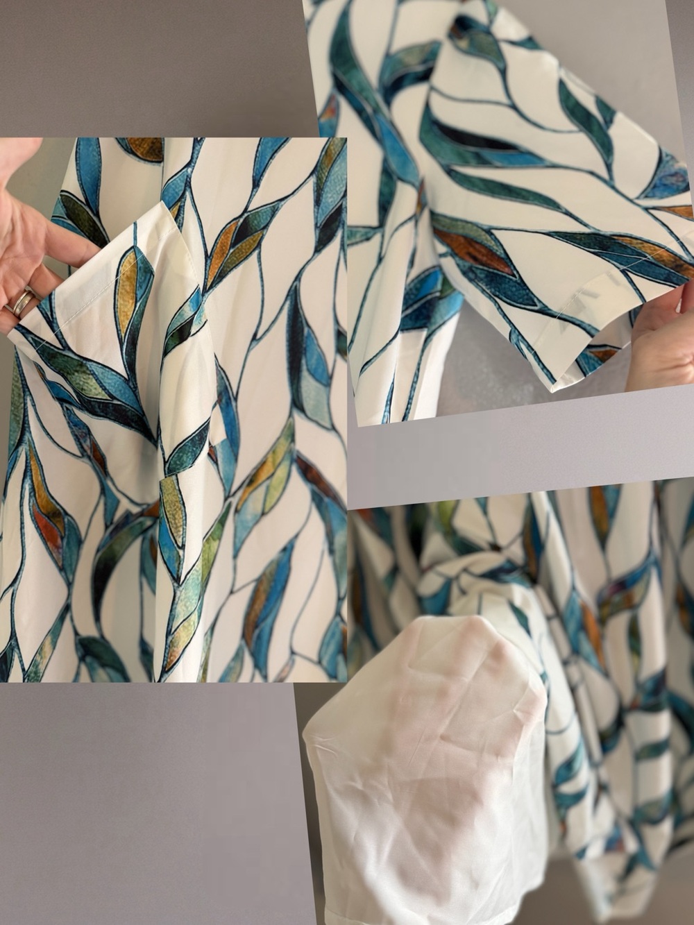 Stained Glass Leaf Print Maxi Dress L Pockets Coastal Boho Vacation - Picture 4 of 5